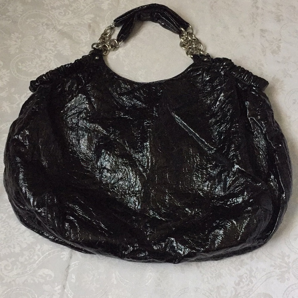 Slouchy black shiny crinkle purse